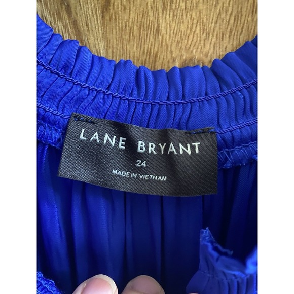 Lane Bryant Satin Smocked-Neck Tie-Waist Dress Royal Blue Sz 24 Flowy Light - Picture 4 of 12